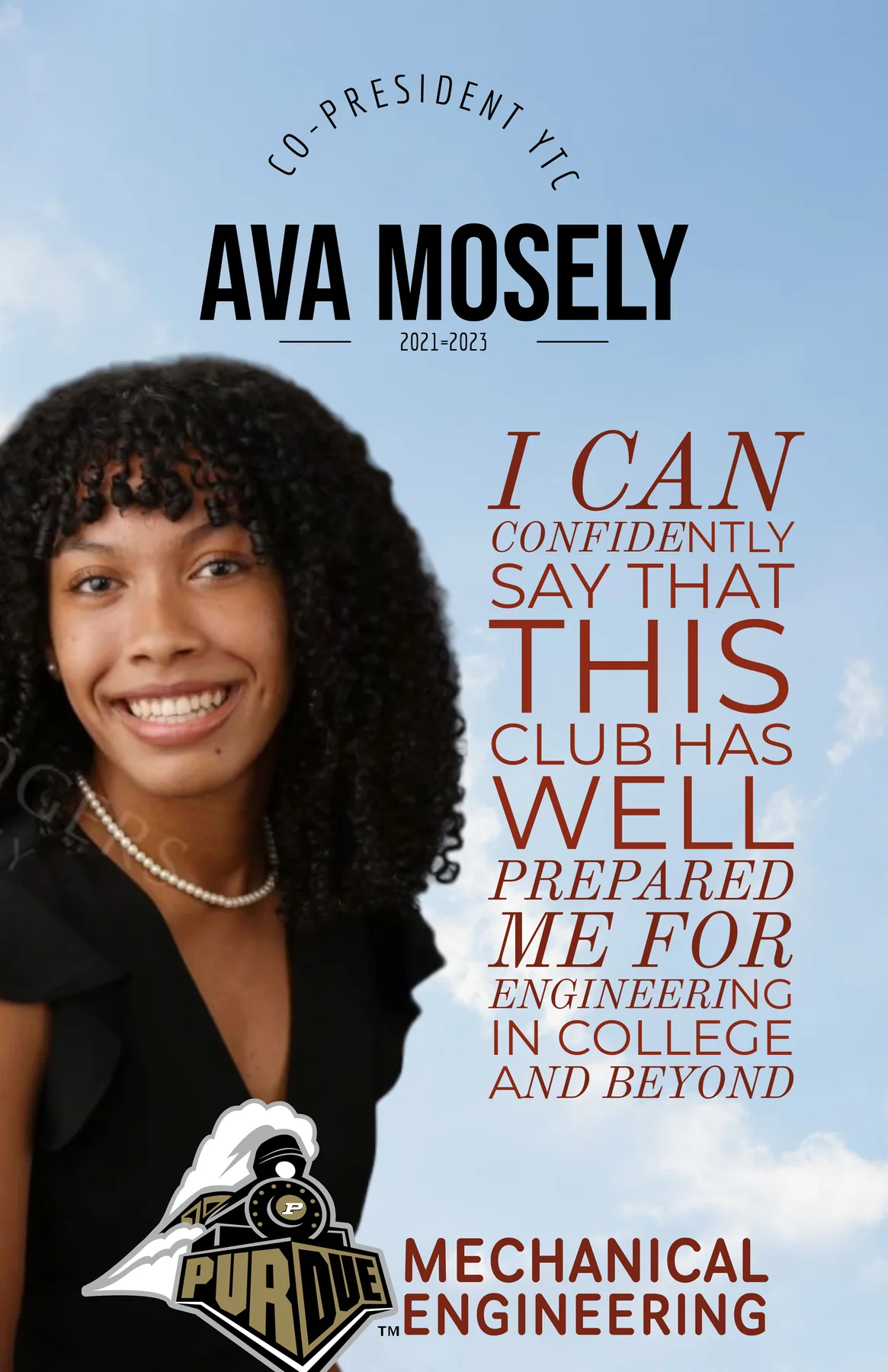 Ava Mosely, Purdue mechanical engineering student and former YTC co-president
