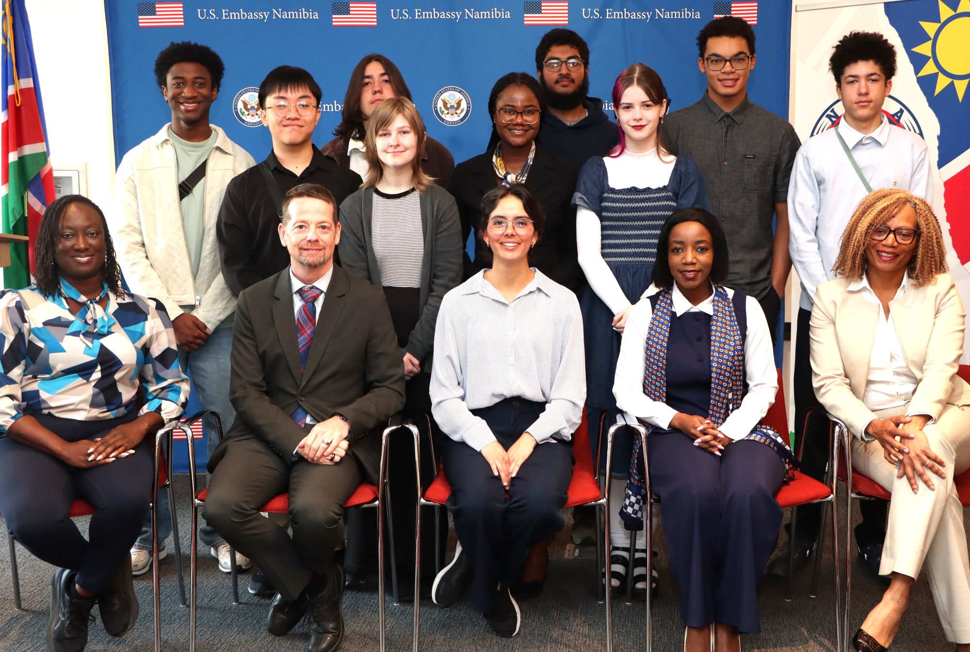 ETHS students and hosts gathered at the U.S. Embassy in Namibia